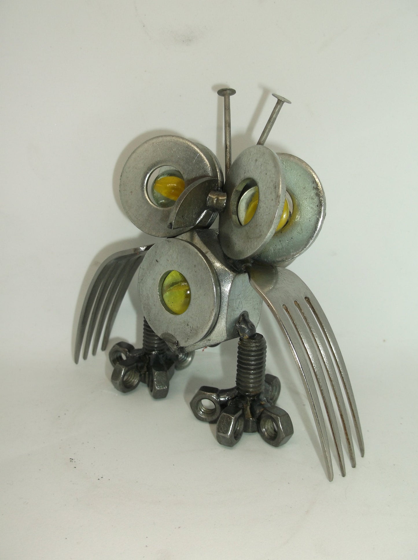 Yellow Owl Magnet, Up cycled metal welded art