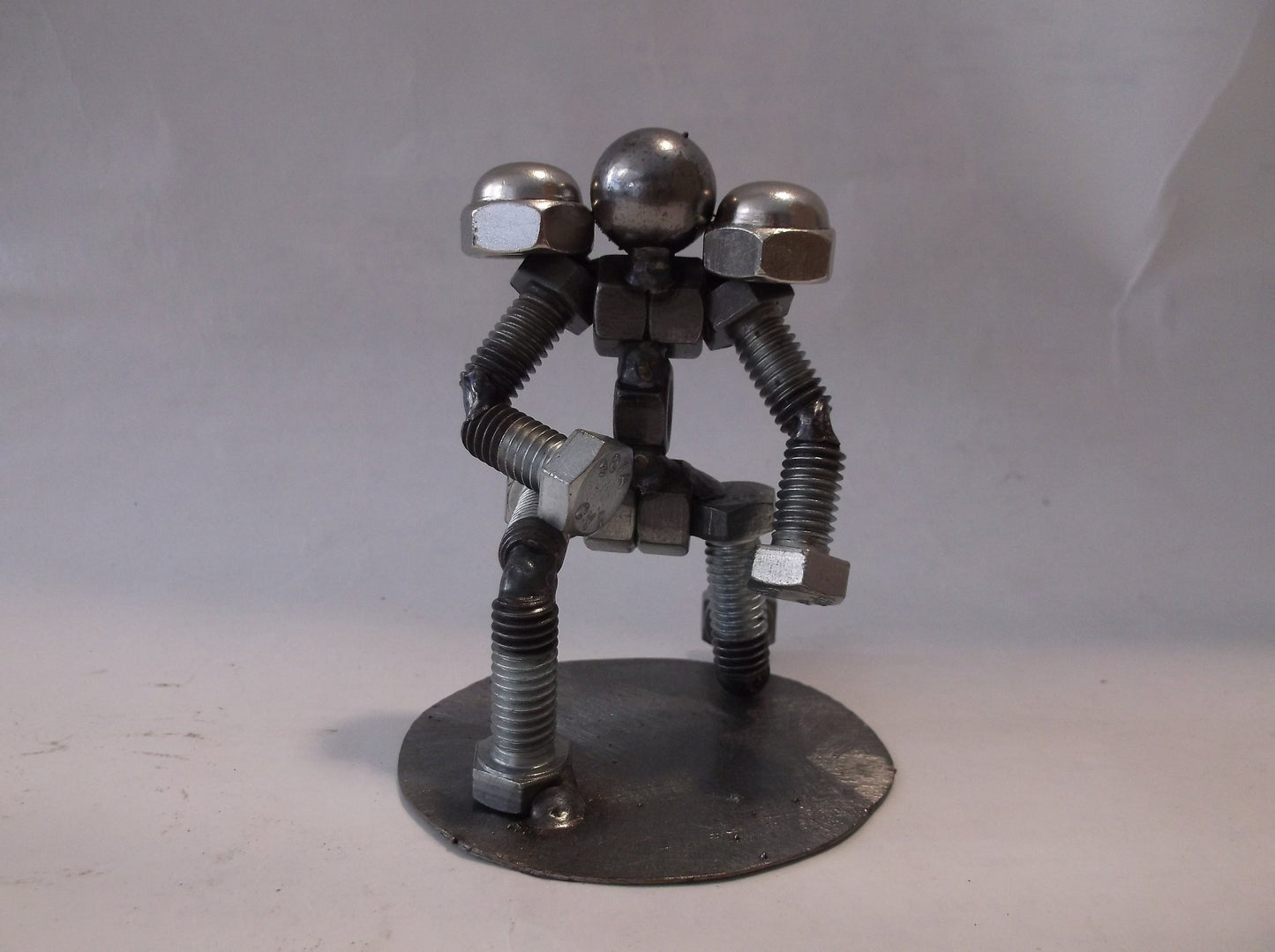 Football Player, Kneeling Football Player, Metal Bolt Figurine, Up-cycled Athlete Art