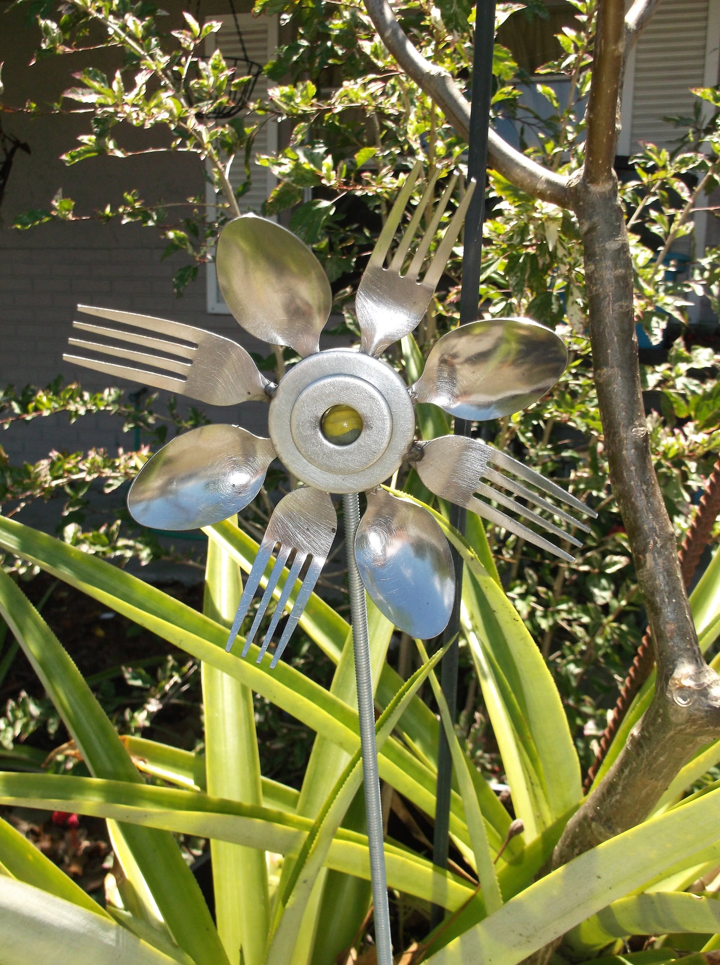 Yellow Spoon and Fork Sunflower Garden Art, yard art