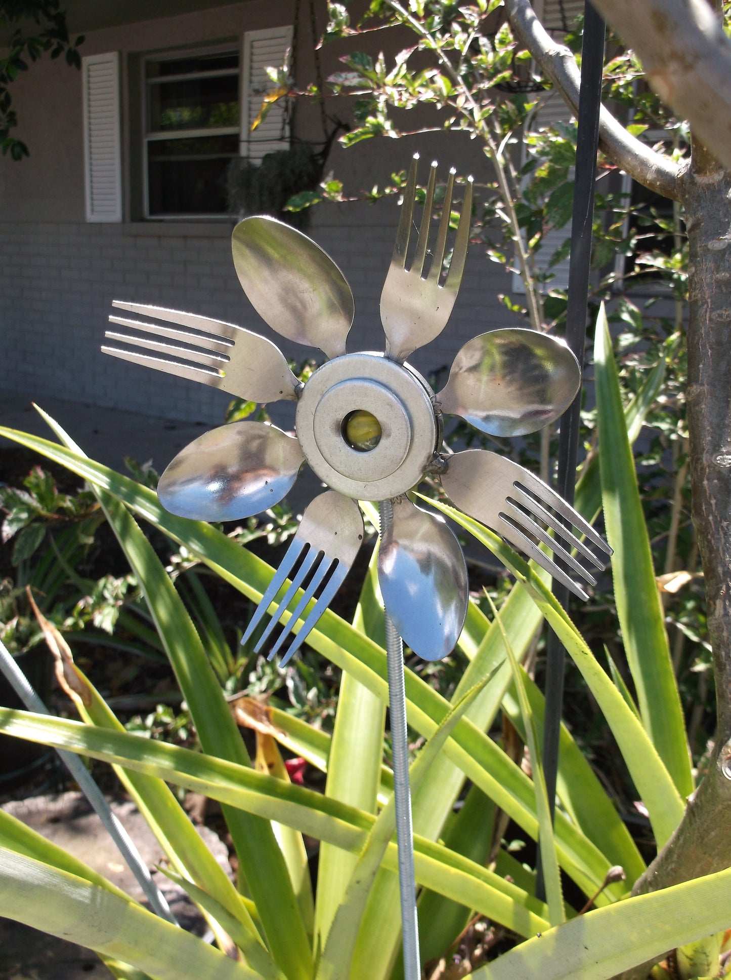Yellow Spoon and Fork Sunflower Garden Art, yard art