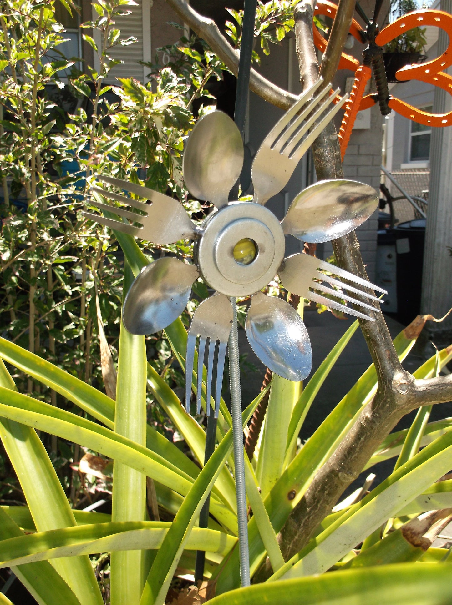 Yellow Spoon and Fork Sunflower Garden Art, yard art