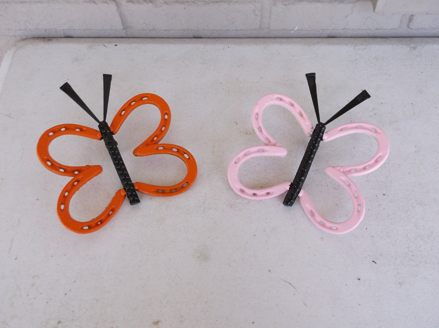 Pink Horseshoe Butterfly Garden Art, Garden Stake, yard art