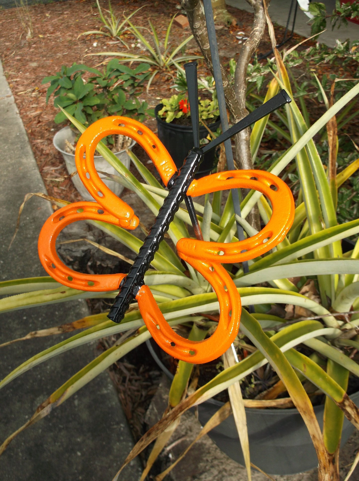 Orange Horseshoe Butterfly Garden Art, Garden Stake