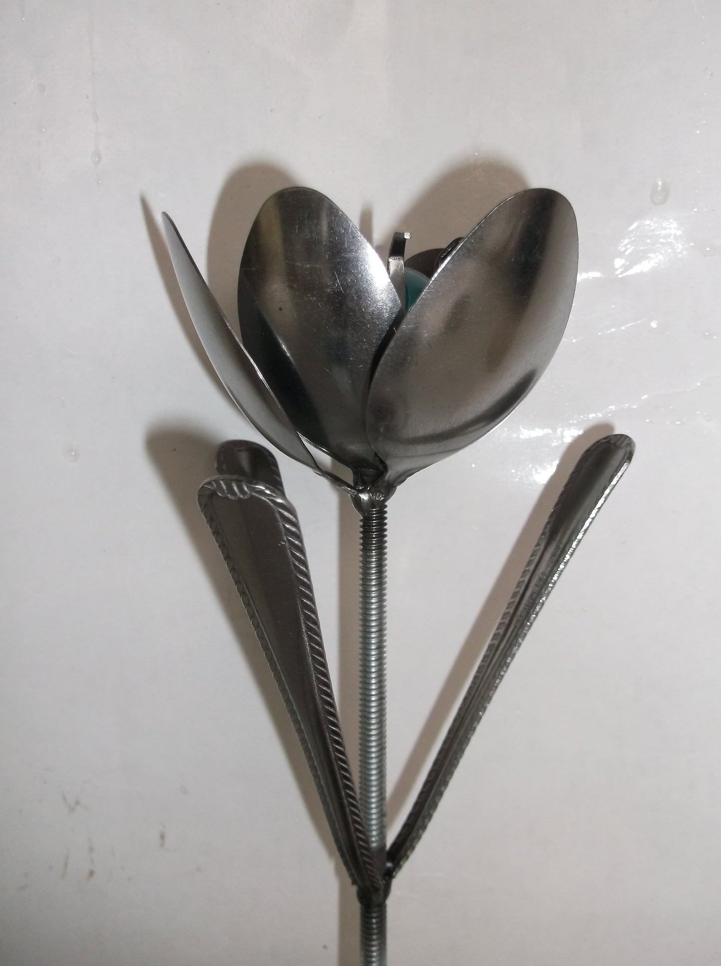 Blue Tulip, Metal Art Tulip, Spoon Flower, Recycled Silverware Flower
