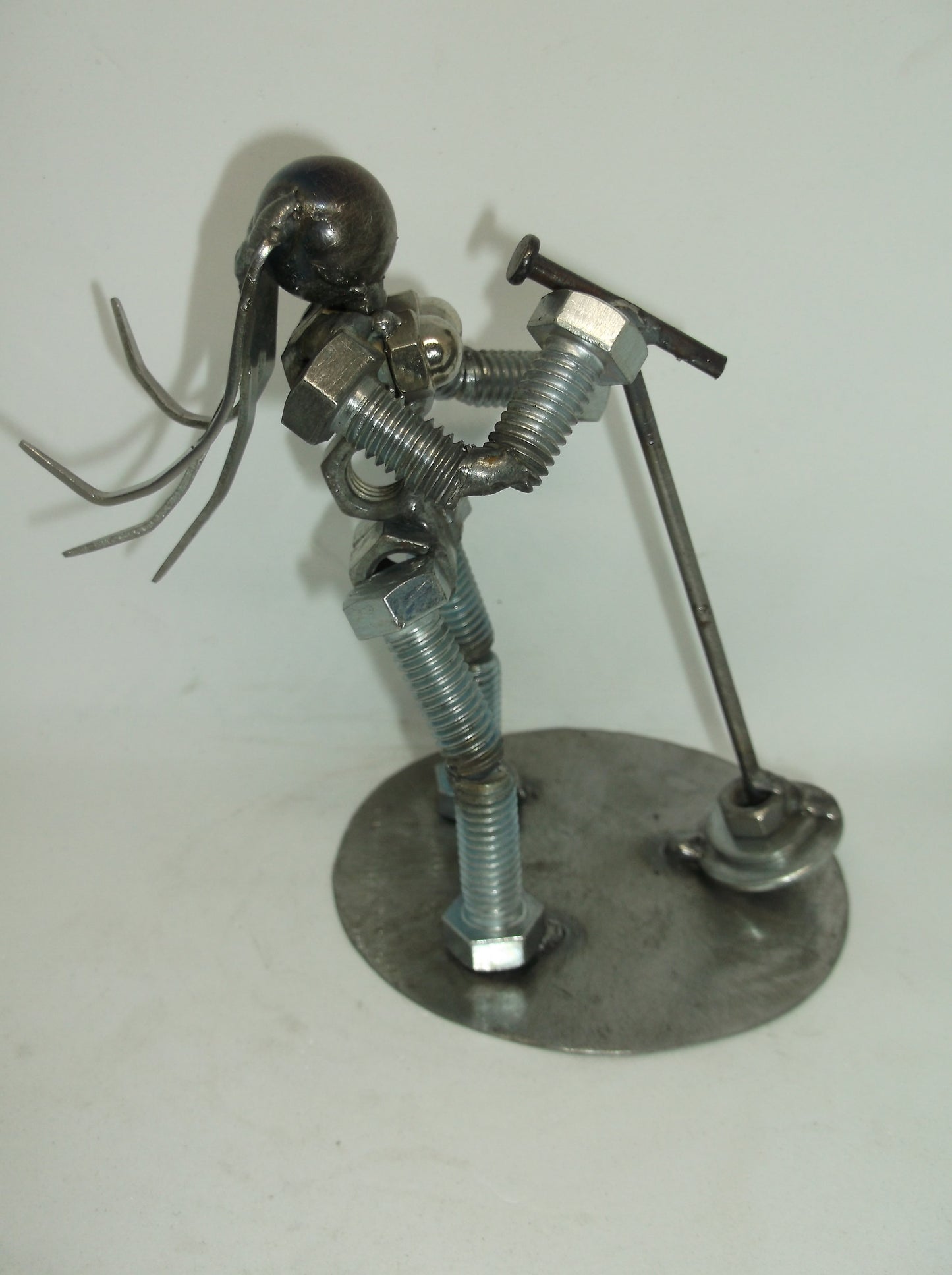 Female Singer Metal Bolt Figurine, Up cycled Art, Musician
