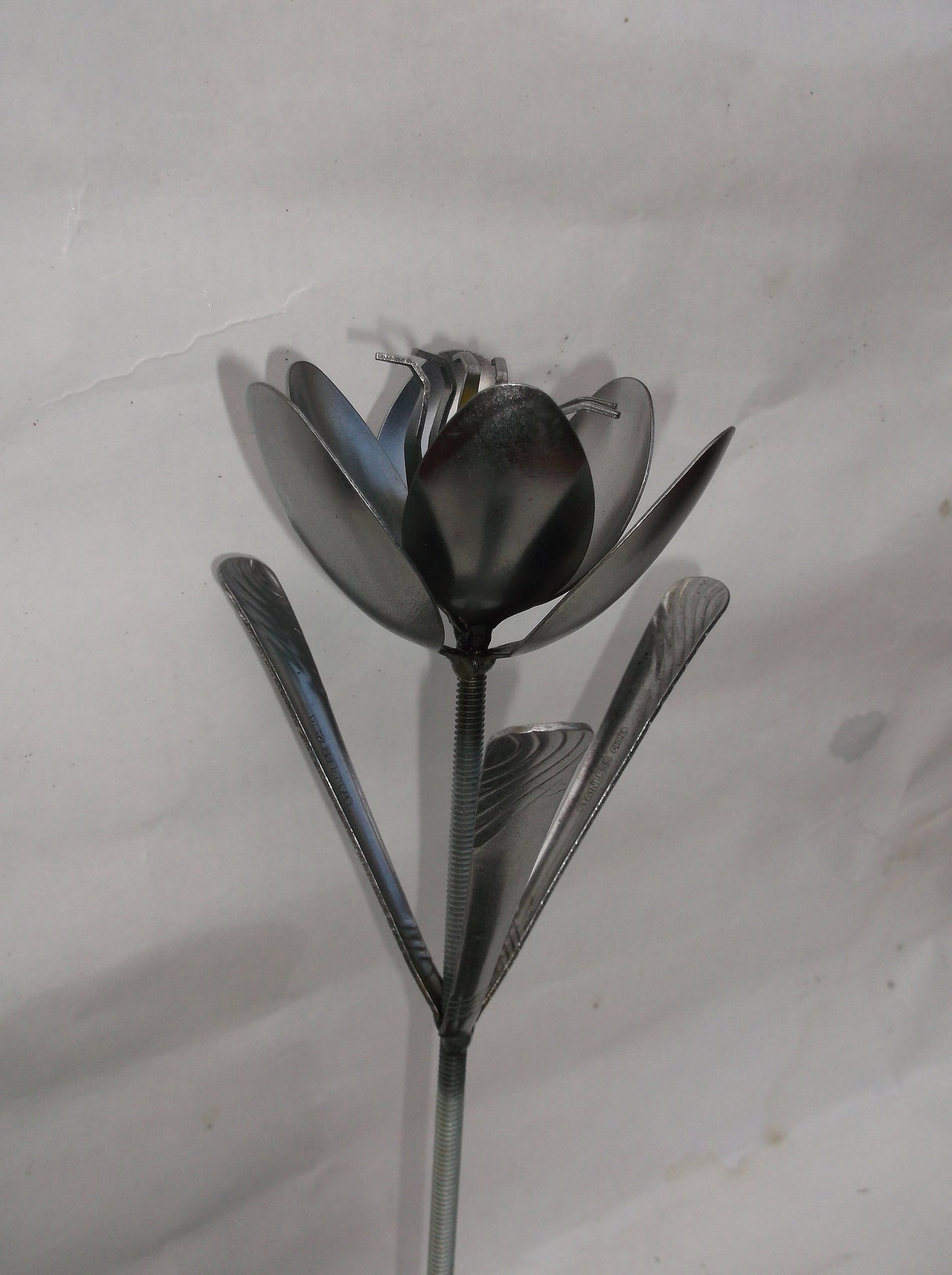 Yellow Metal Tulip, Spoon Flower, Recycled Silverware Flower