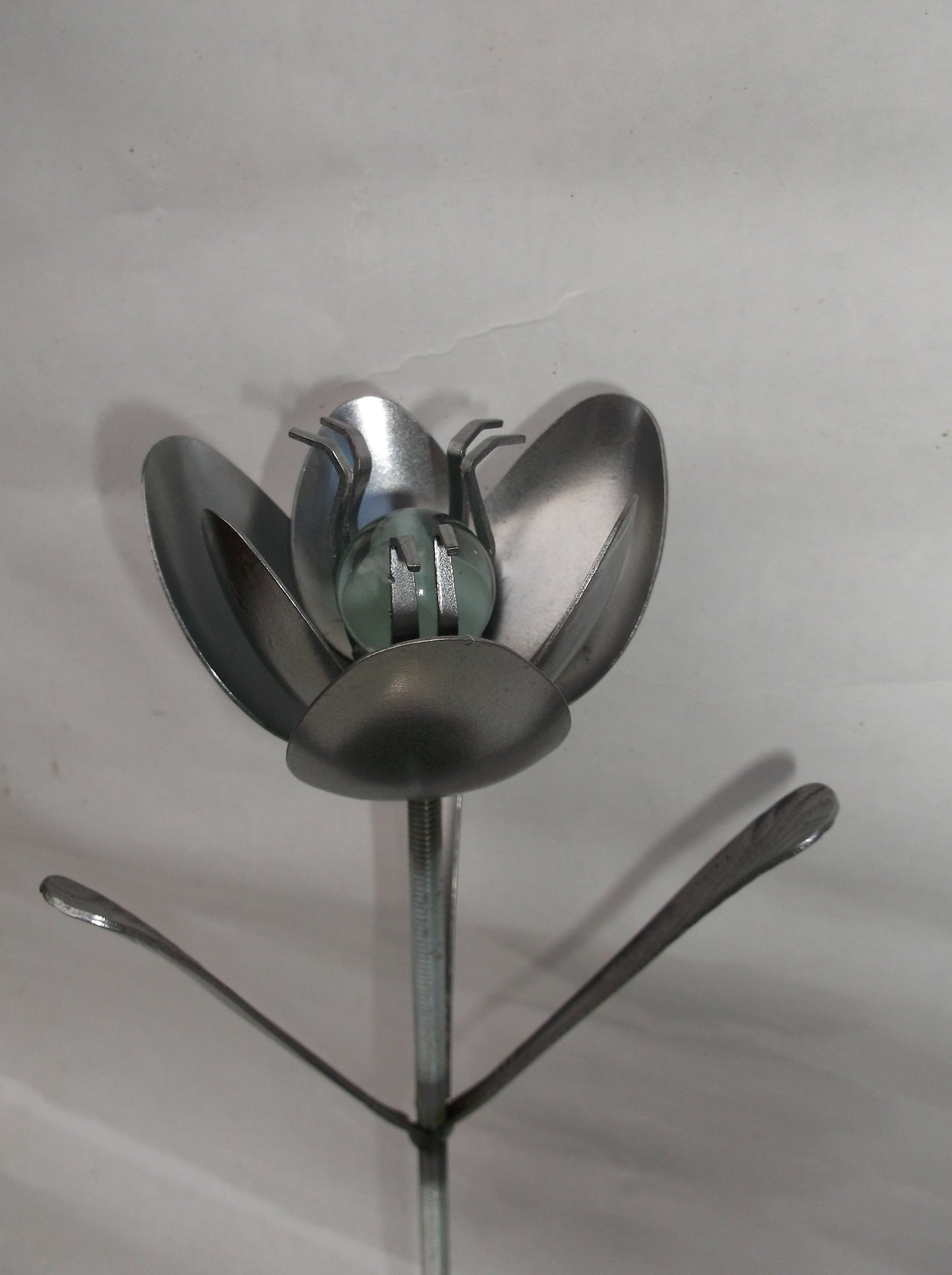 White Tulip, Metal Art Spoon Flower, Recycled Silverware
