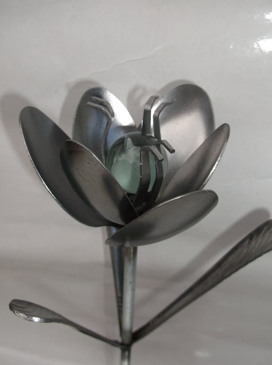 White Tulip, Metal Art Spoon Flower, Recycled Silverware