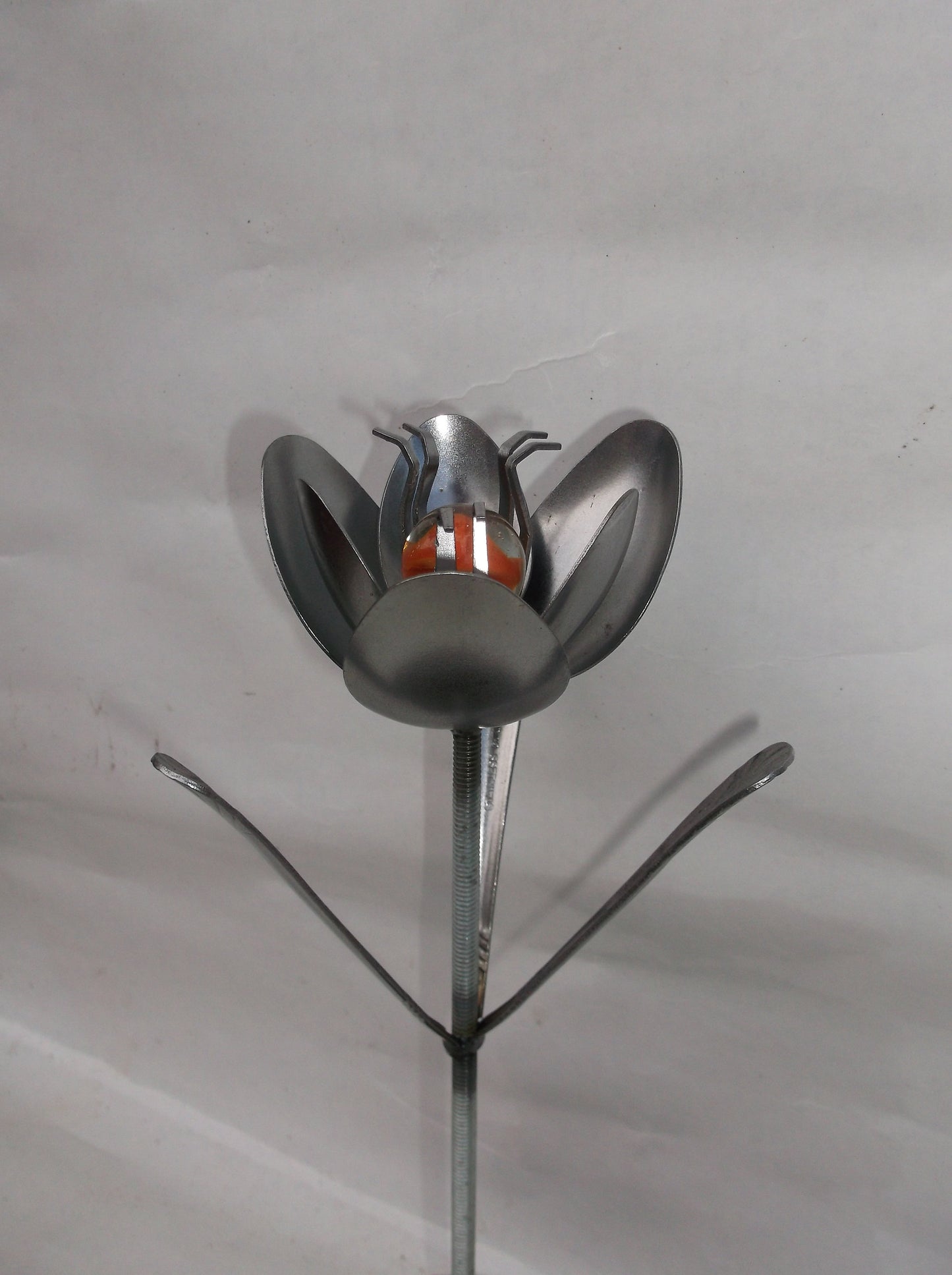 Orange Metal Tulip Spoon Flower, Recycled Silverware Flower