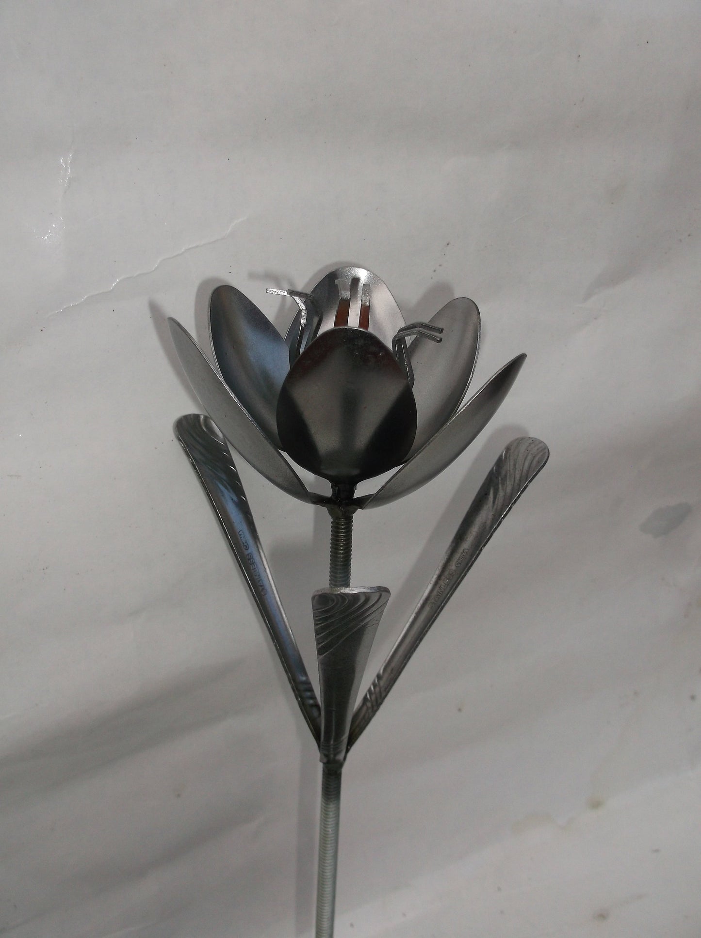 Orange Metal Tulip Spoon Flower, Recycled Silverware Flower