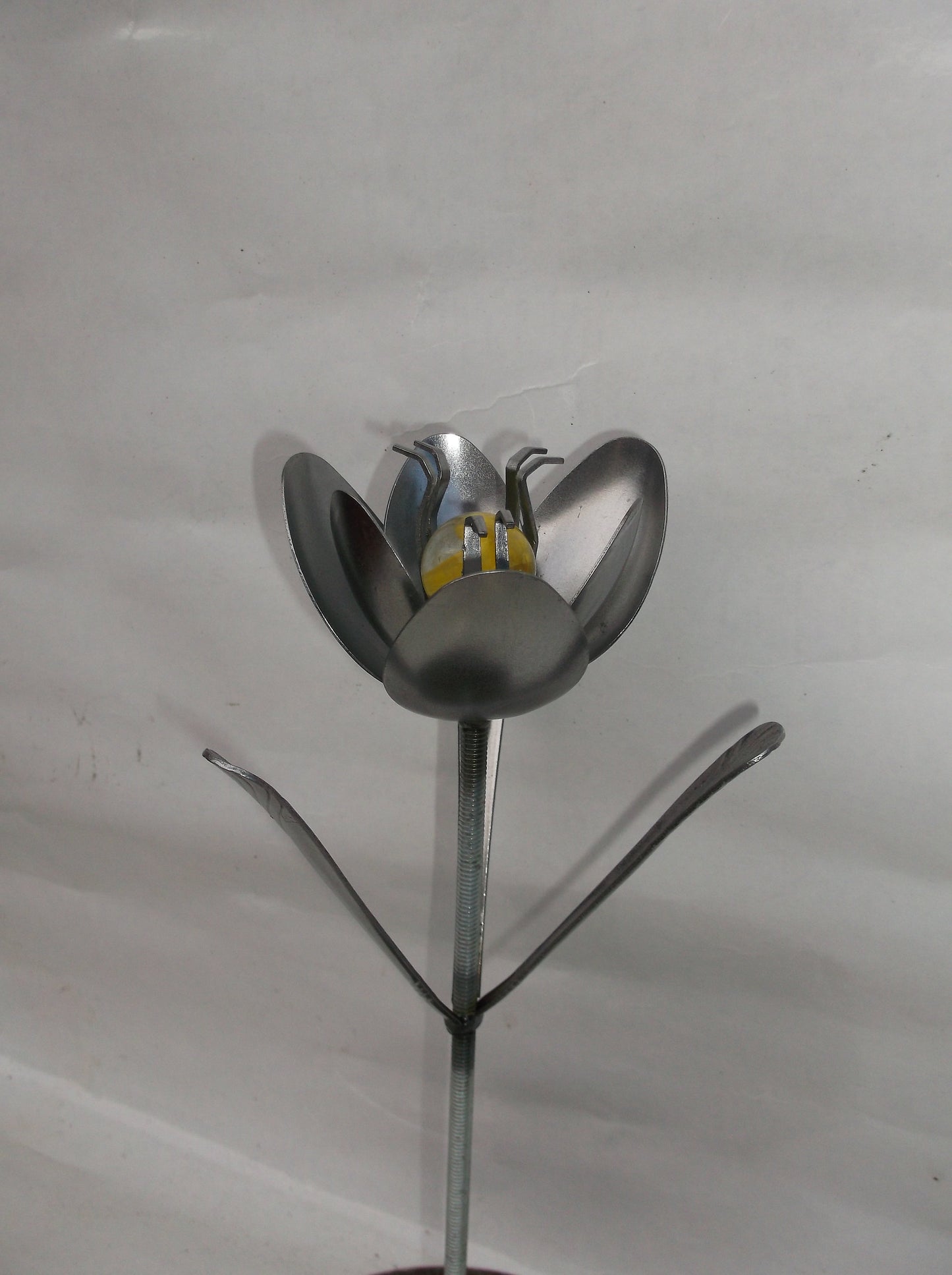 Yellow Metal Tulip, Spoon Flower, Recycled Silverware Flower