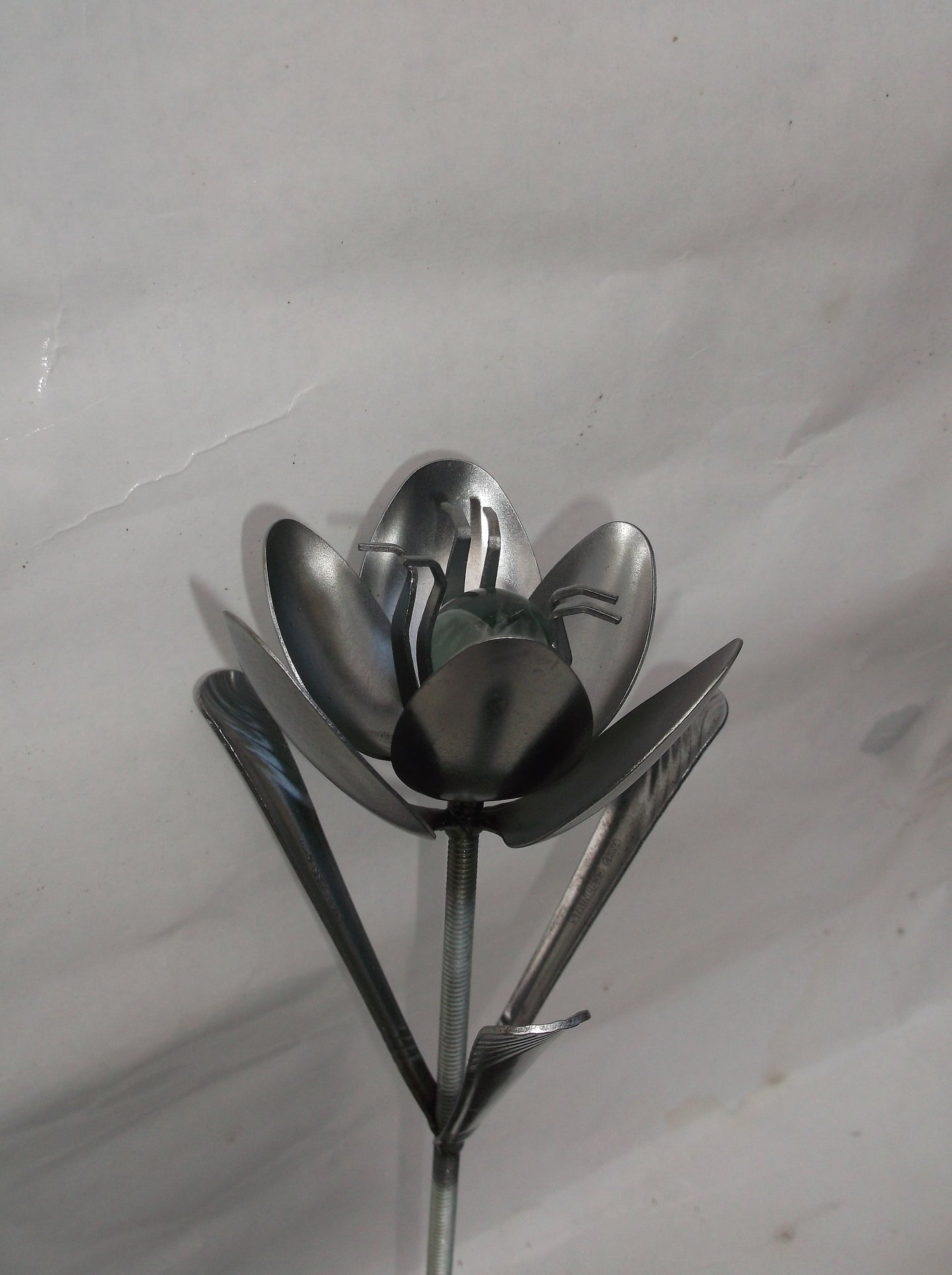 White Tulip, Metal Art Spoon Flower, Recycled Silverware