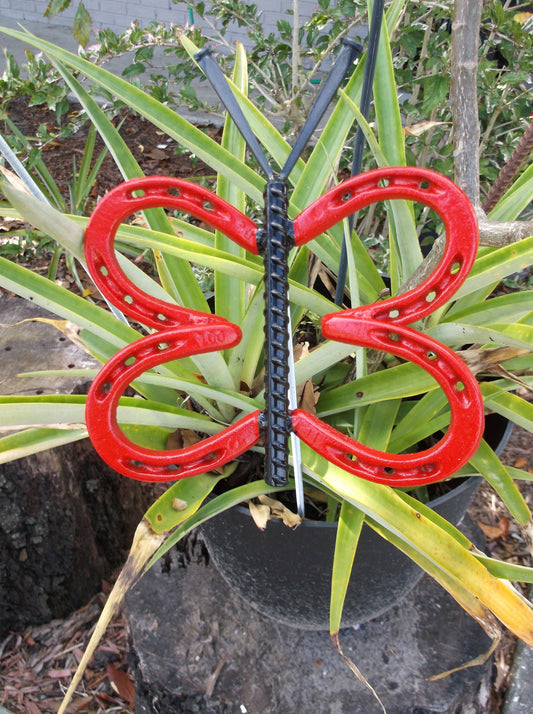 Red Horseshoe Butterfly Garden Art, Garden Stake, yard art