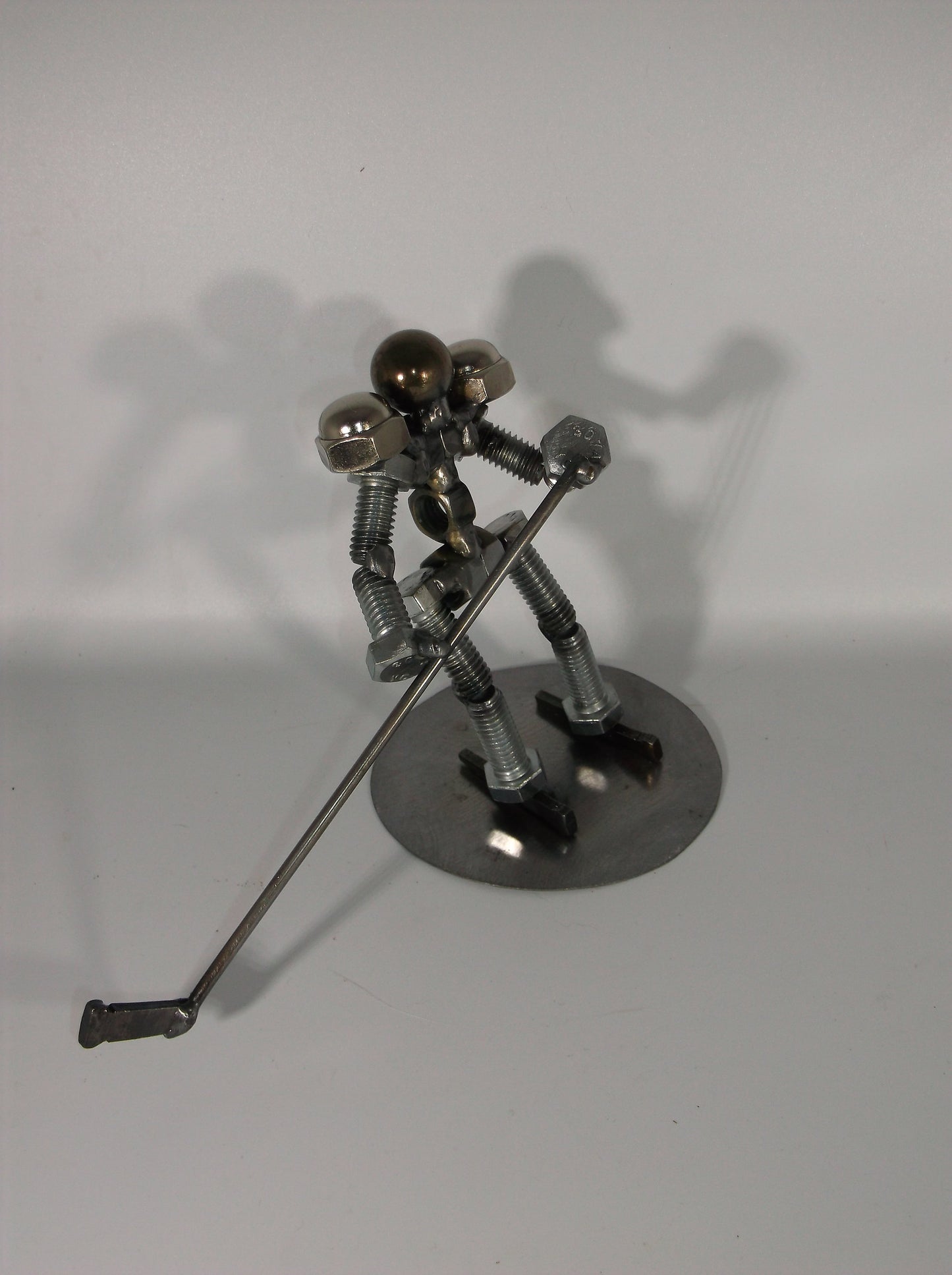 Hockey Player, Metal Bolt Figurine, Athlete, ice skate art sports