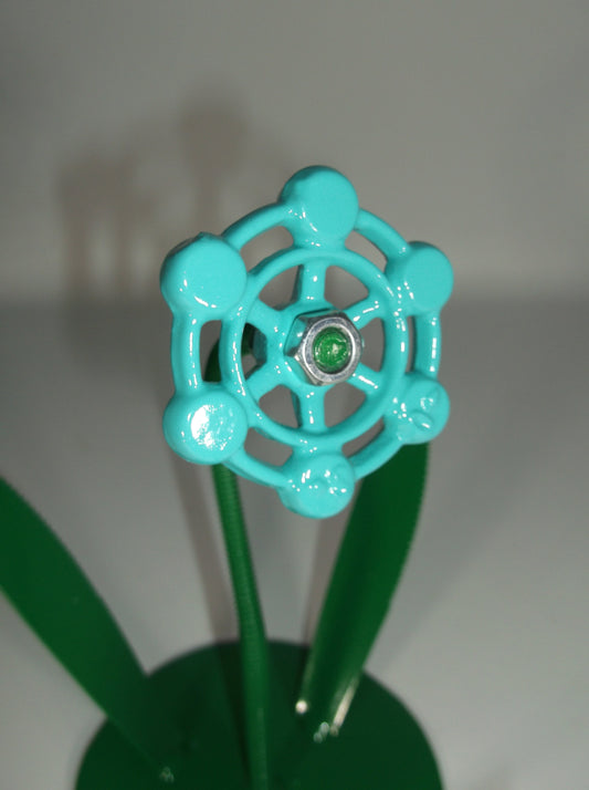 Teal Blue Metal Flower, Floral Decor, Faucet Flower up cycled Art