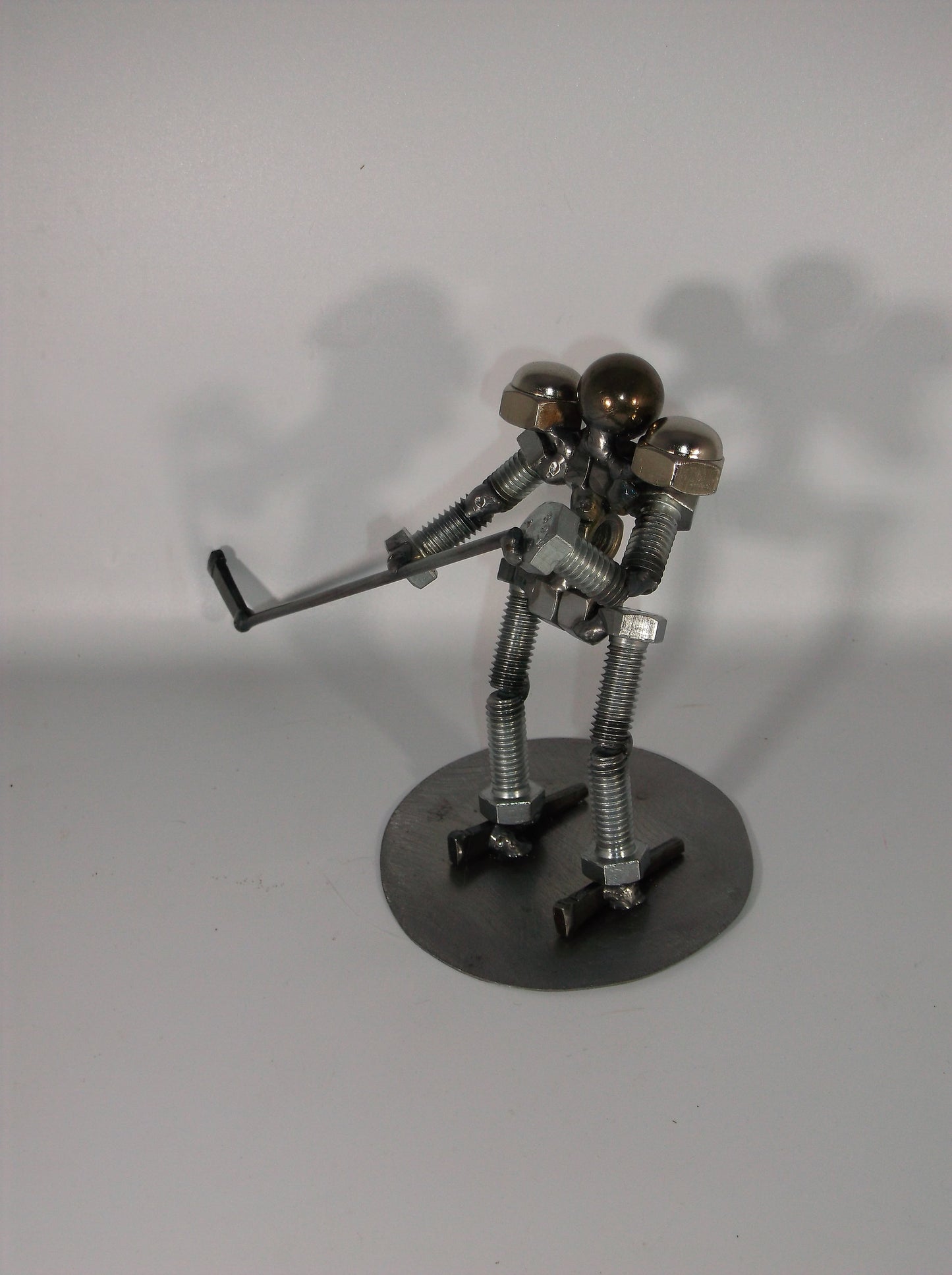 Hockey Player, Metal Bolt Figurine, Athlete, ice skate art sports