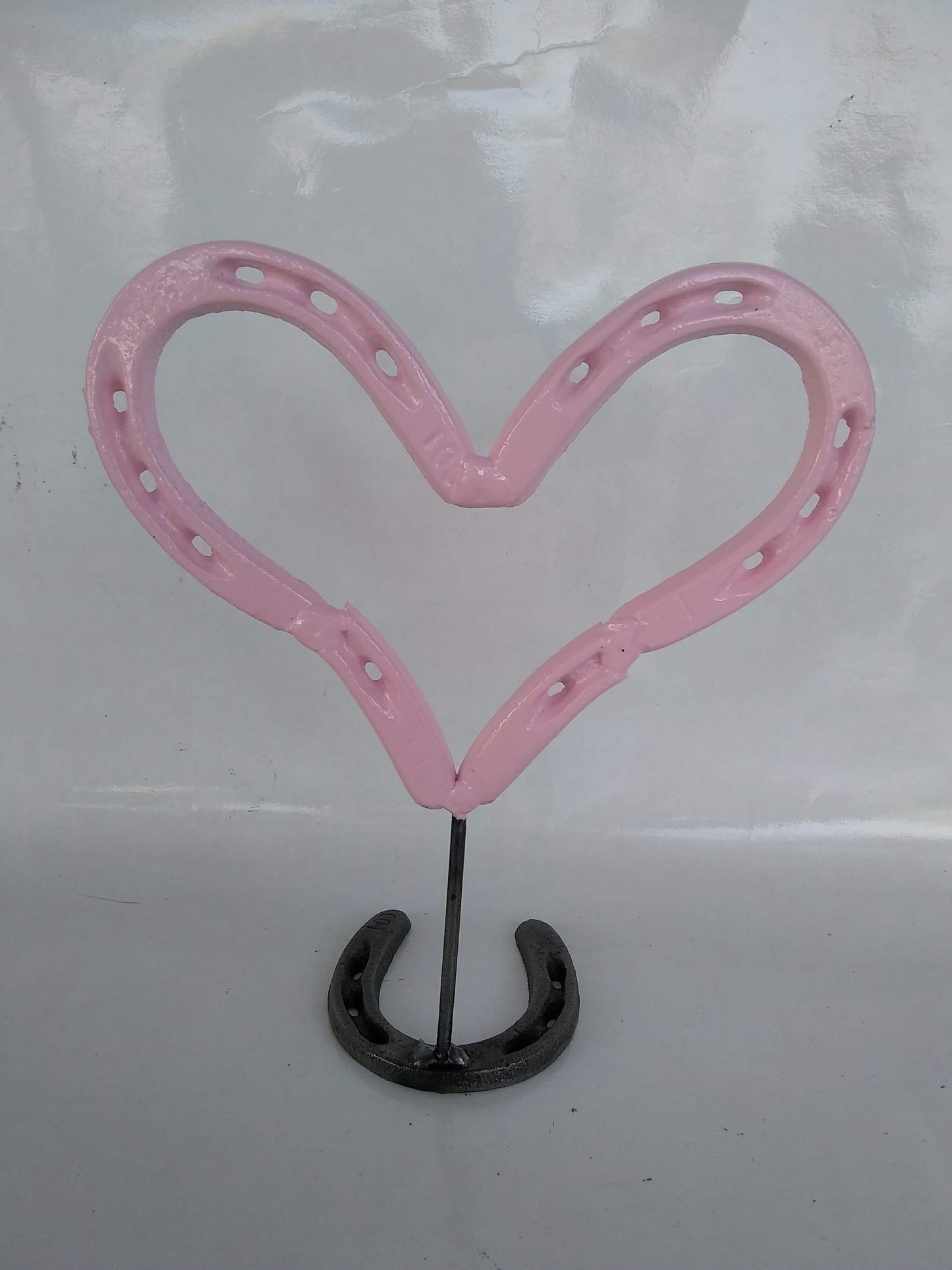 Pink Horseshoe Heart, Lucky Valentine Pink Heart, Metal Art Decoration, Miniature Heart