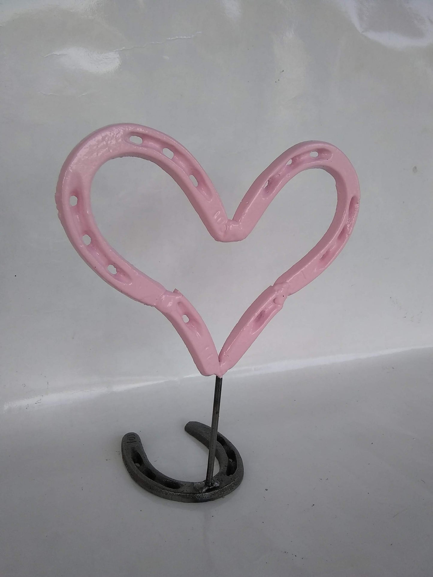 Pink Horseshoe Heart, Lucky Valentine Pink Heart, Metal Art Decoration, Miniature Heart