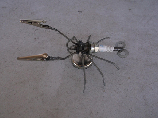 Shrimp Metal Magnet, Miniature Spark Plug Welded Art