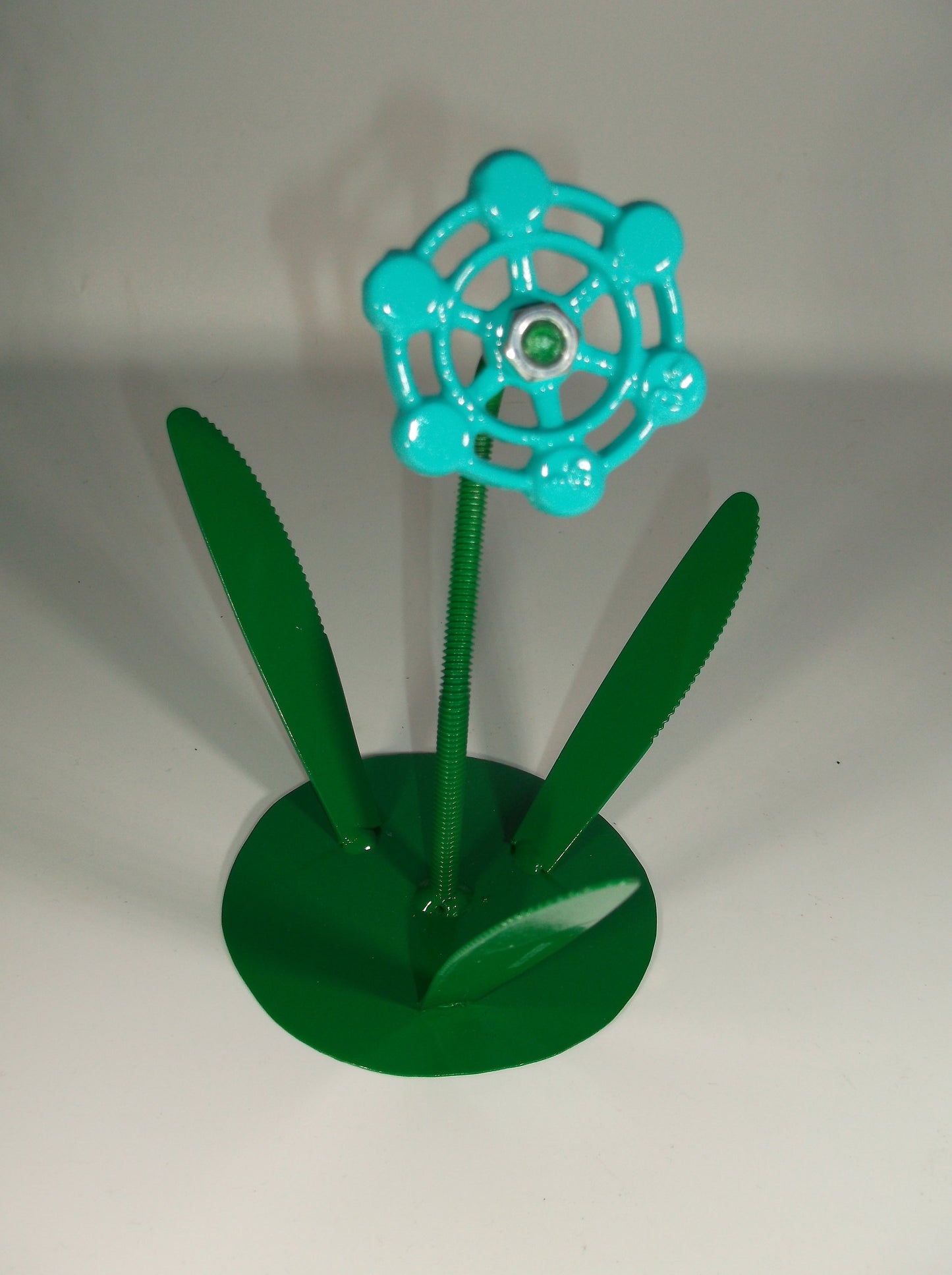 Teal Blue Metal Flower, Floral Decor, Faucet Flower up cycled Art