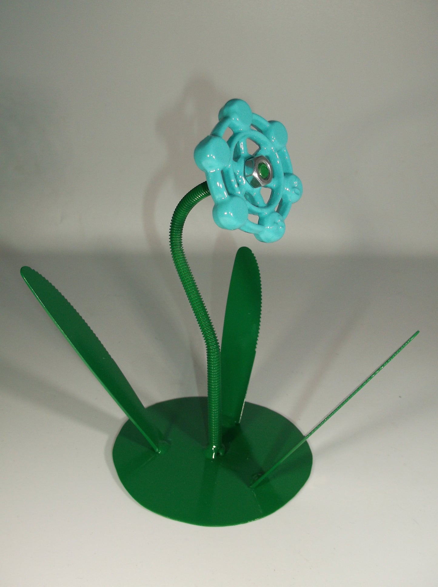 Teal Blue Metal Flower, Floral Decor, Faucet Flower up cycled Art