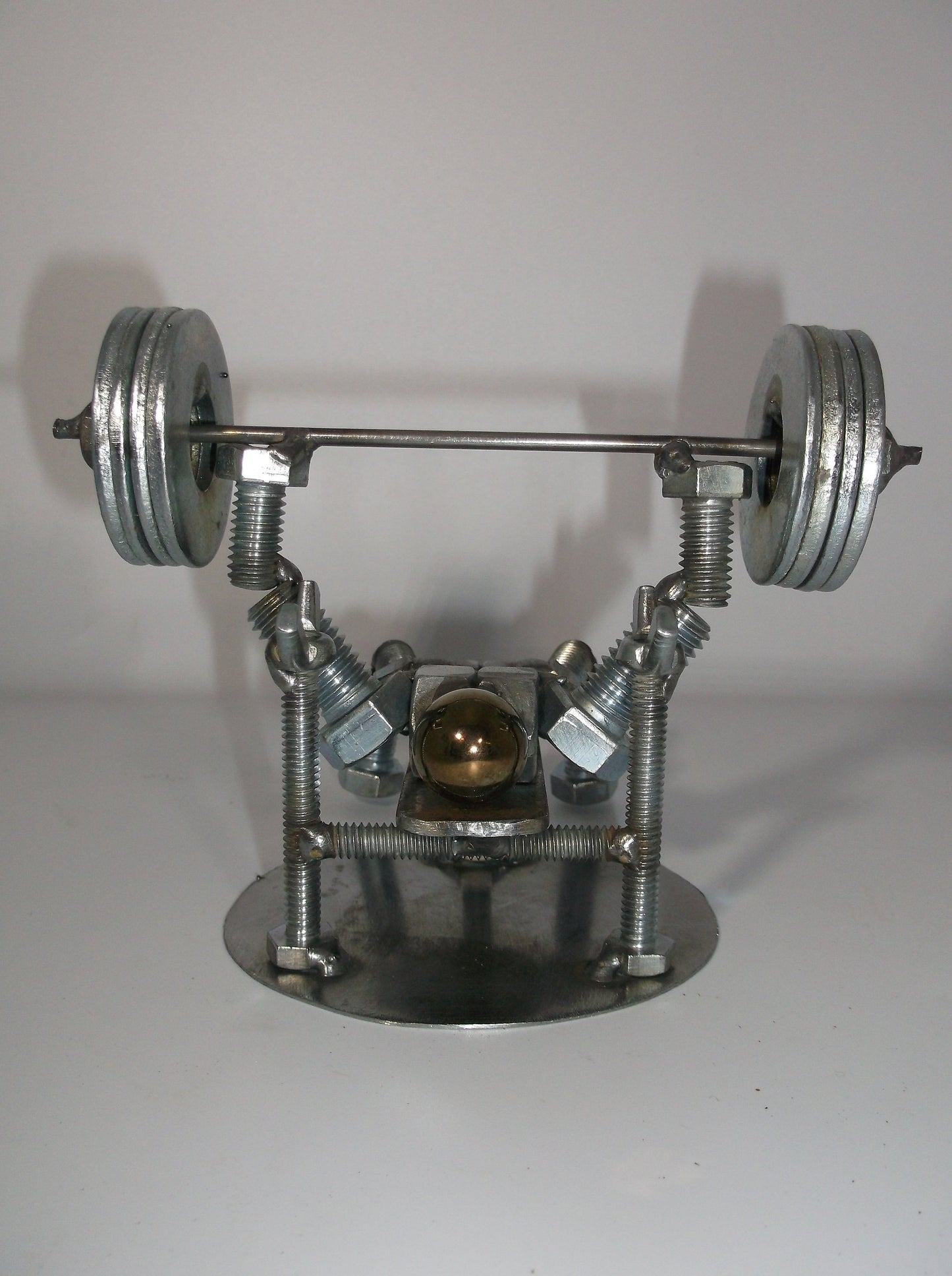 Bench Press 4 Plates Metal Bolt Weight Lifter Figurine, Power Lifter