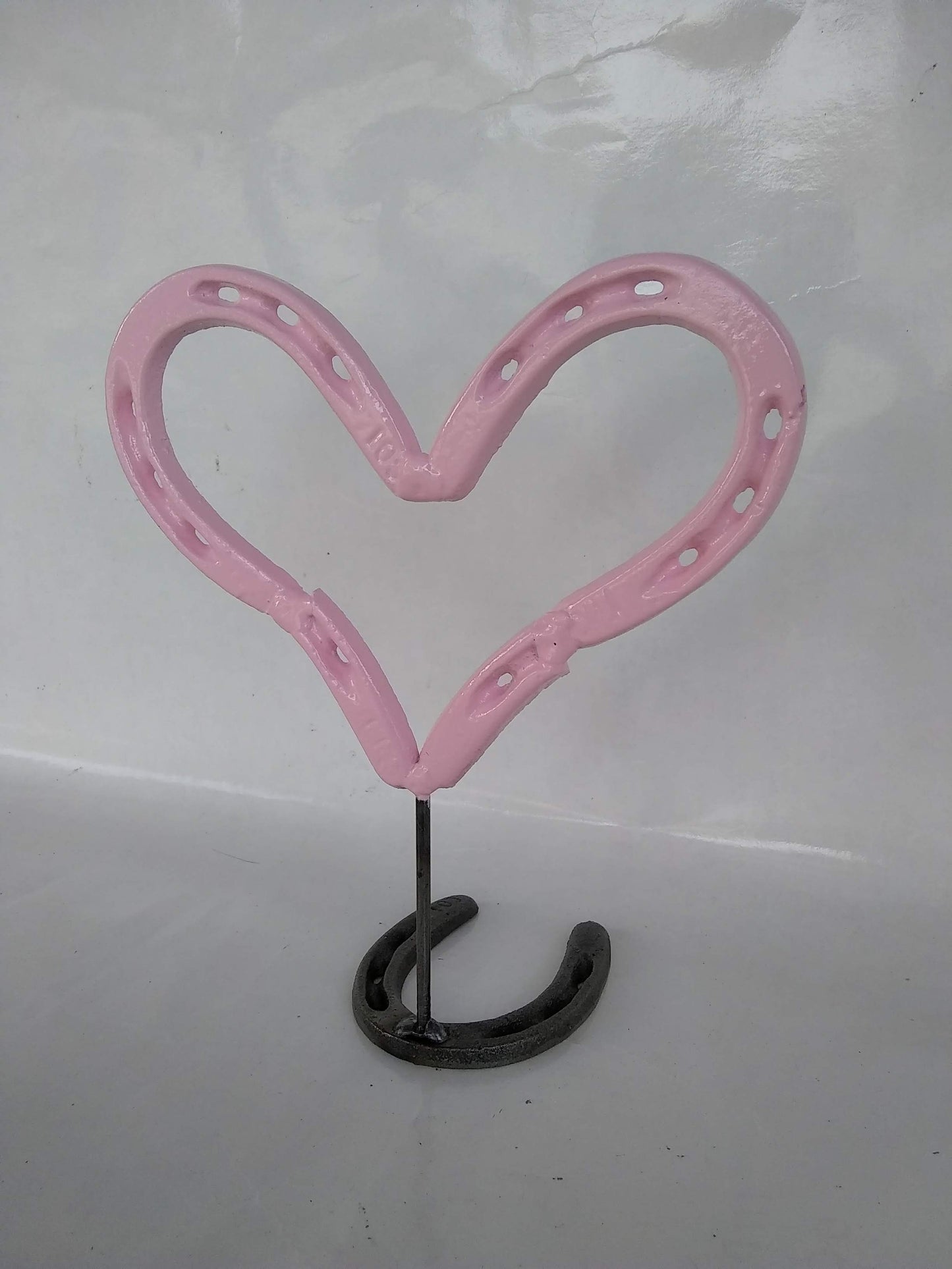Pink Horseshoe Heart, Lucky Valentine Pink Heart, Metal Art Decoration, Miniature Heart