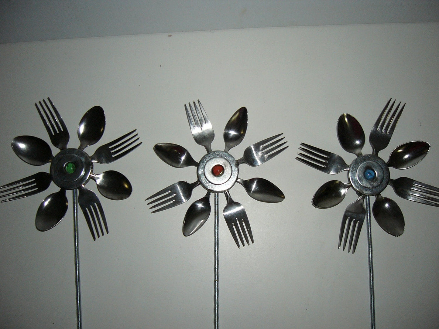 Green Spoon and Fork Sunflower, Garden Art, Garden Stake, Yard Art