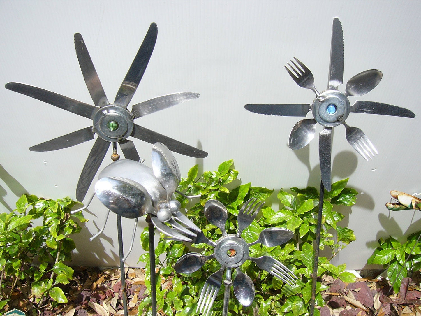 Blue Spoon and Fork Sunflower, Garden Art, Yard Art