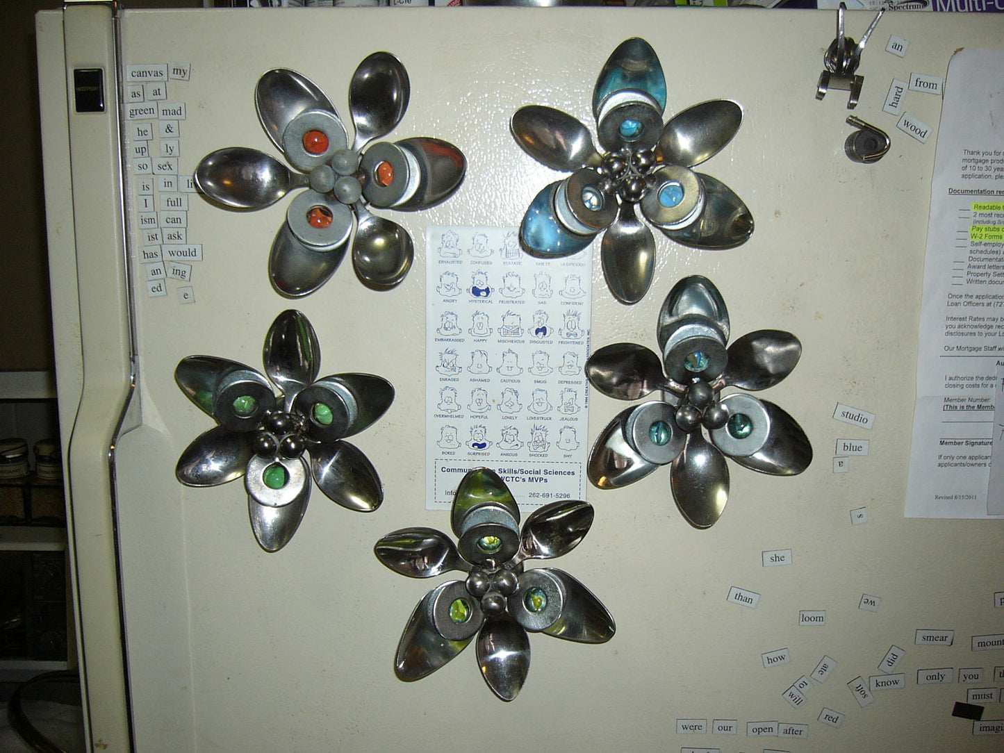 Blue Spoon Flower Metal Magnet, Refrigerator Magnet