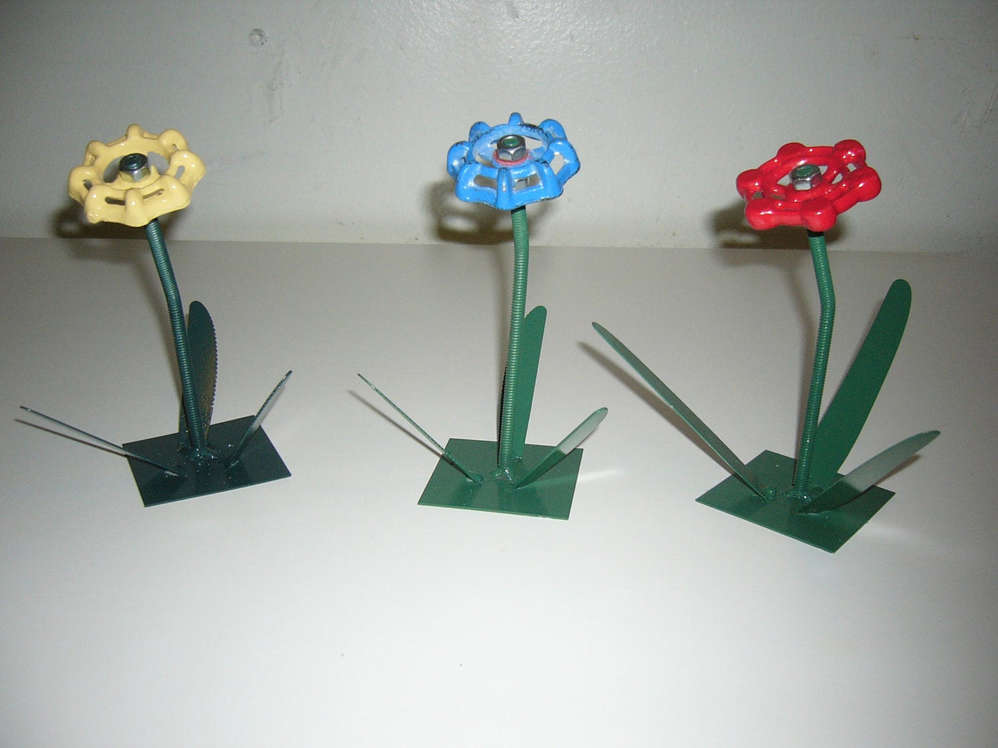 Red Metal Flowers, Sculptured Floral Decor, Faucet Flower