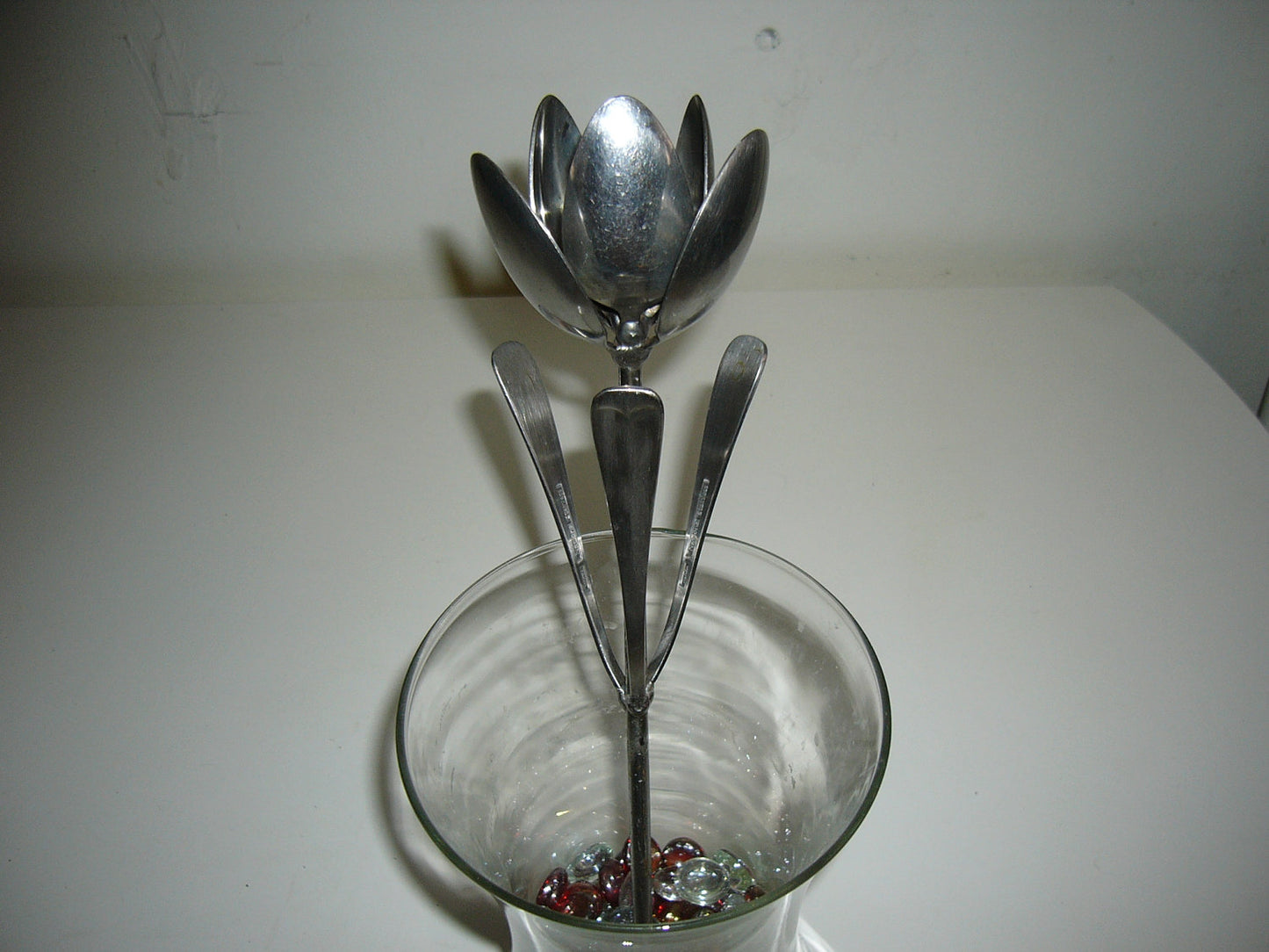 Blue Tulip, Metal Art Tulip, Spoon Flower, Recycled Silverware Flower