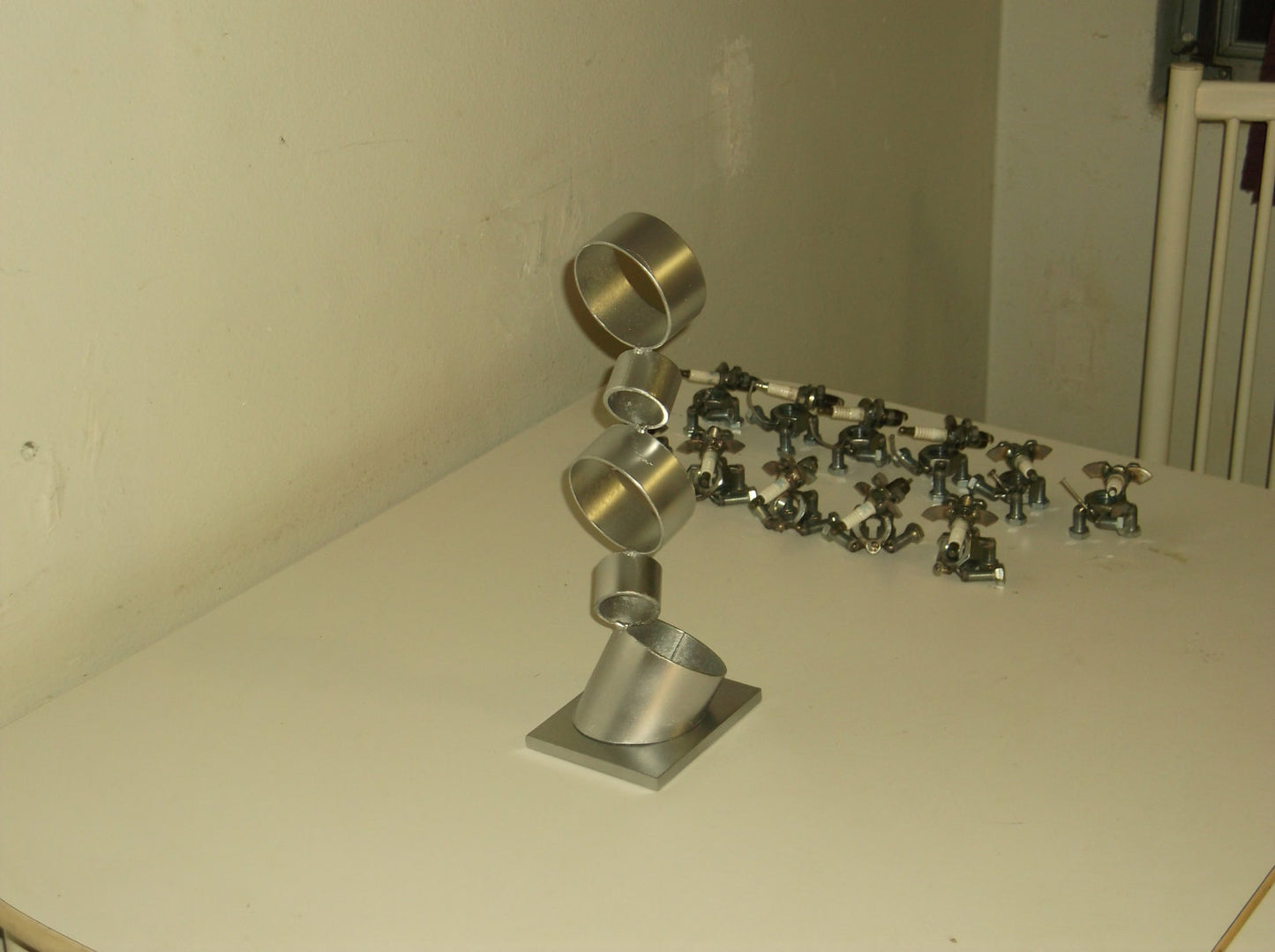 Metal Sculpture of Rings, Abstract Welded Art