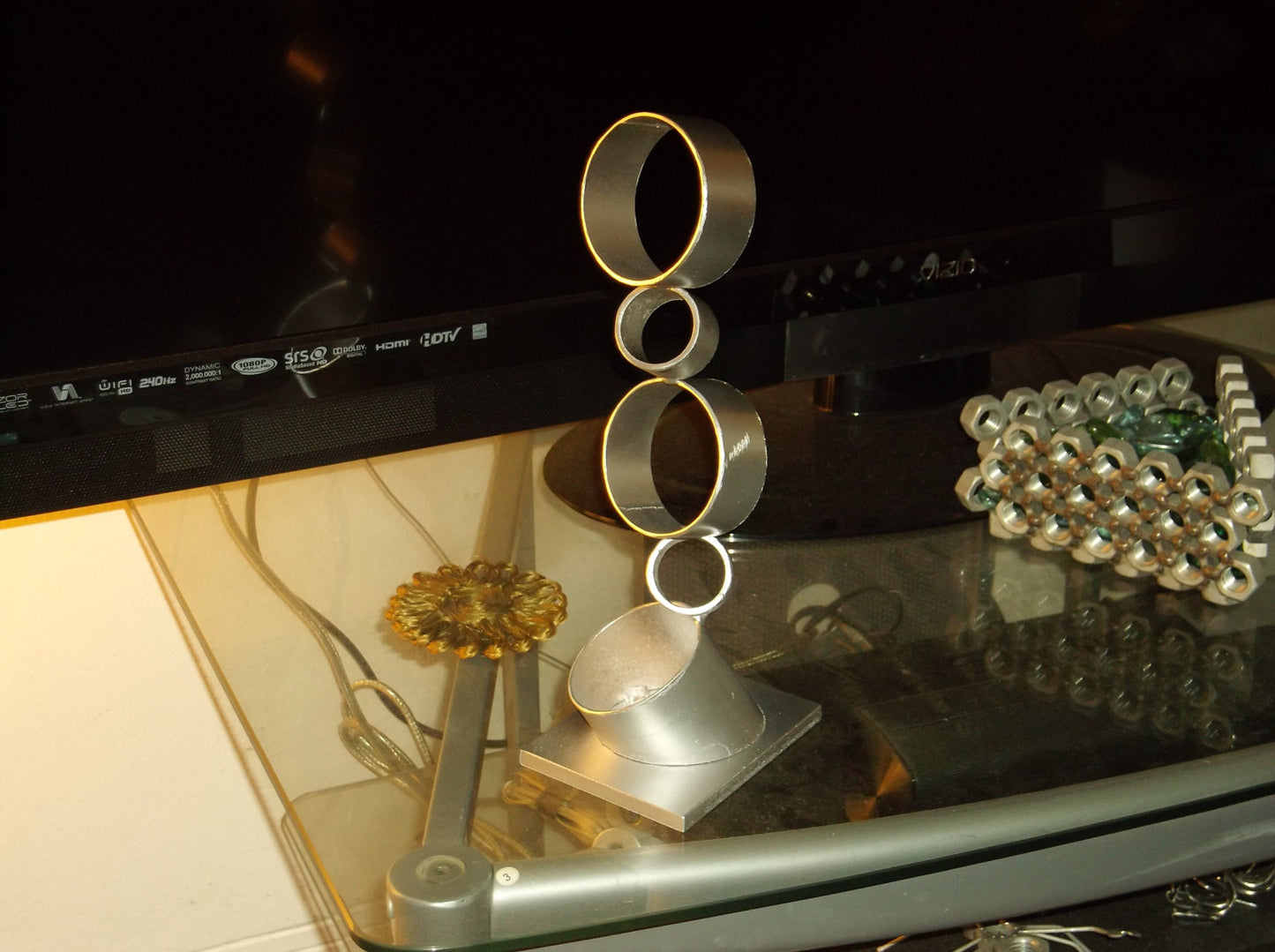 Metal Sculpture of Rings, Abstract Welded Art