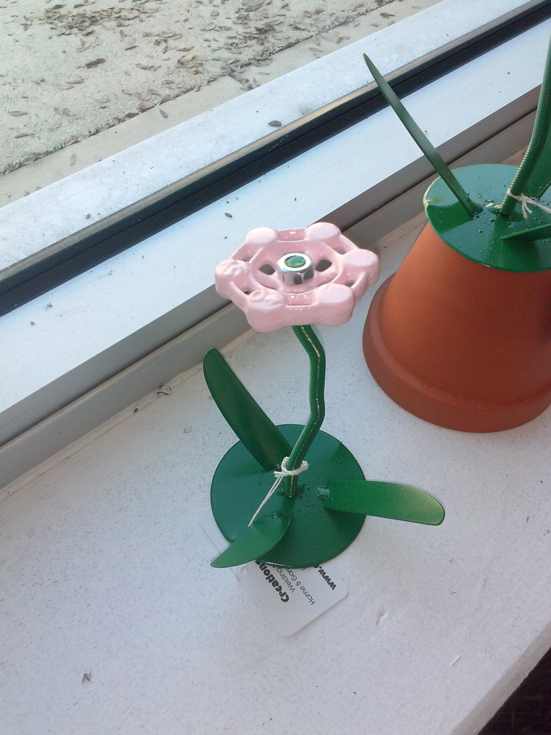 Pink Metal Flowers, Sculptured Floral Decor, Faucet Flower