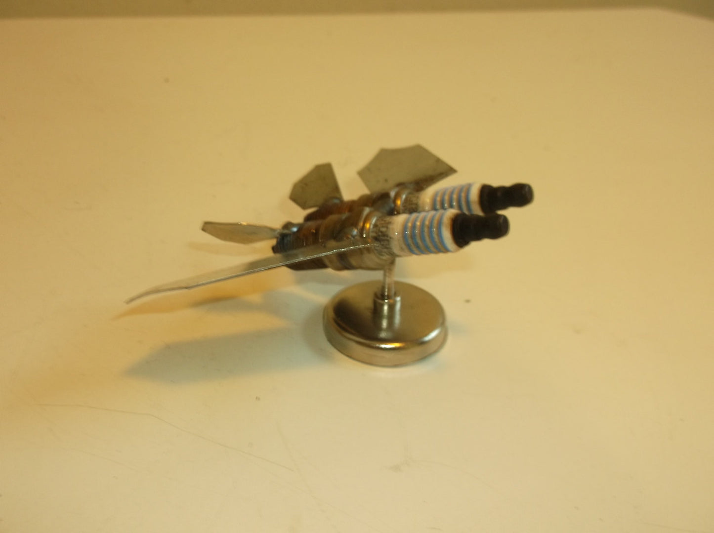Twin Jet Airplane, Spark Plug Magnet, Metal Recycle Art