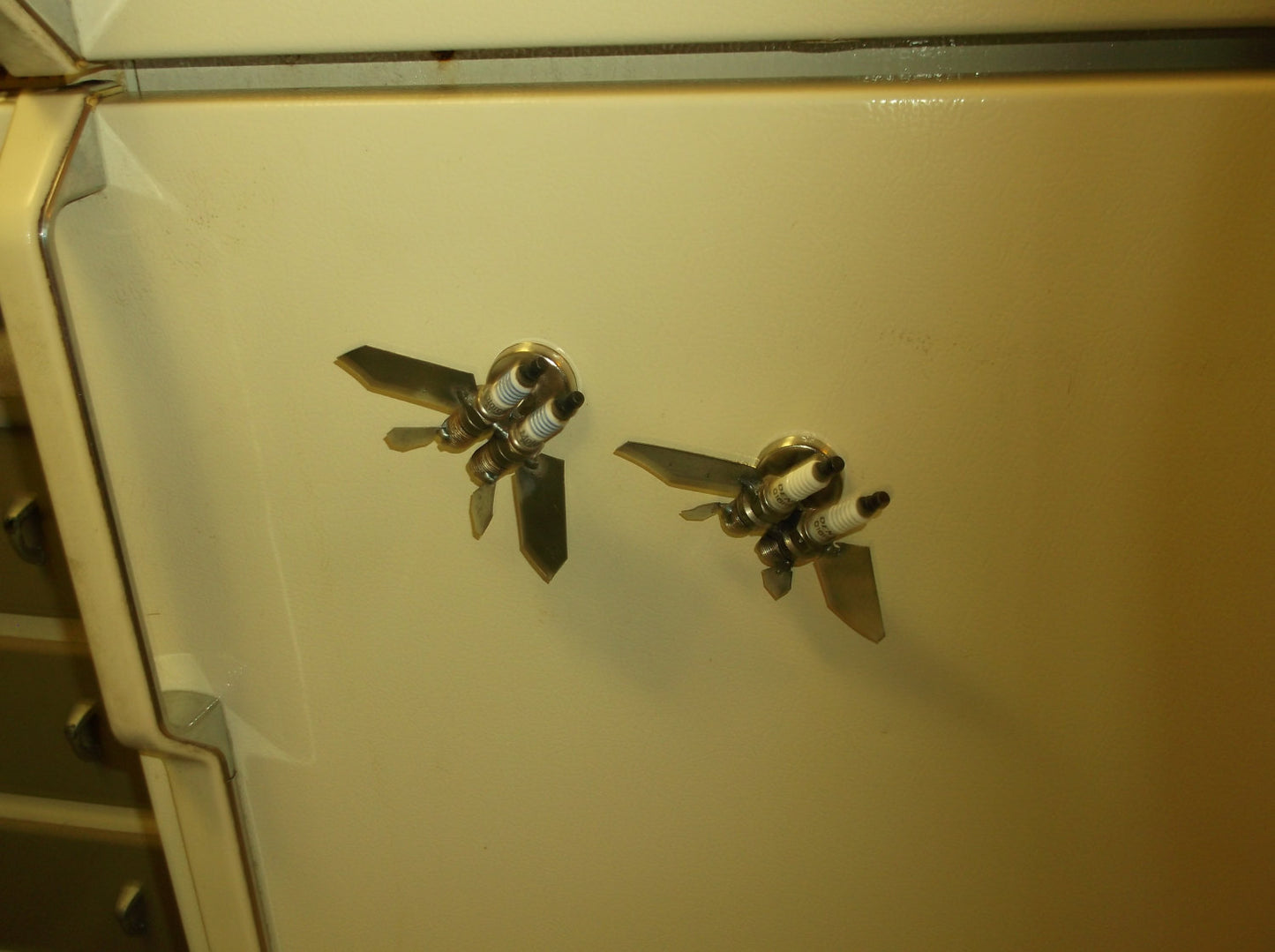 Twin Jet Airplane, Spark Plug Magnet, Metal Recycle Art